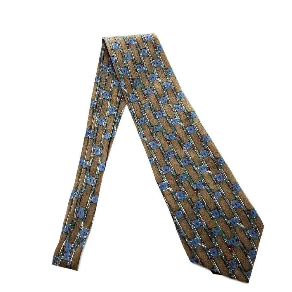 Lord Taylor Silk Tie Brown Print USA Short Wide‎